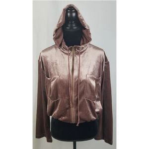 NWOT Young Fabulous and Broke women S crushed velvet hoodie zip up jacket